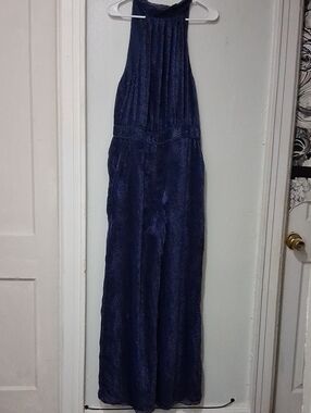 Anthropologie Navy Halter Wide-Leg Jumpsuit